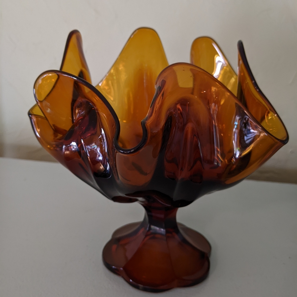 SOLD ETSY: LE Smith SImplicity Swung Art Glass Dish with Pedestal - Picture 7 of 7